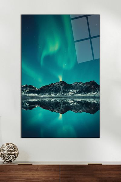 Vosevu Blue Northern Lights Glass Painting, Μοντέρνα διακόσμηση σπιτιού και γραφείου, Διακόσμηση τοίχου δώρου, άθραυστο γυαλί