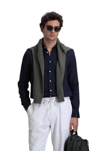 Lufian Pitaya Men's Linen Shirt - Navy Blue, Comfort Fit