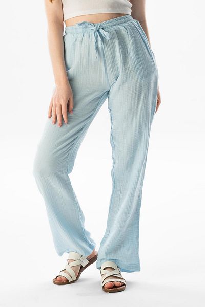 Eliş Şile Bezi Muslină, cu șireturi, talie, cu buzunar dublu, pantaloni de vară pentru femei Ice Blue Bmv