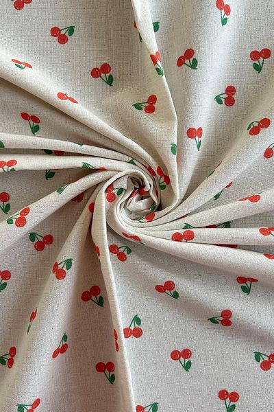 Doray Kumaş Λινό ύφασμα βισκόζης με σχέδιο Cherry / DRY - 79