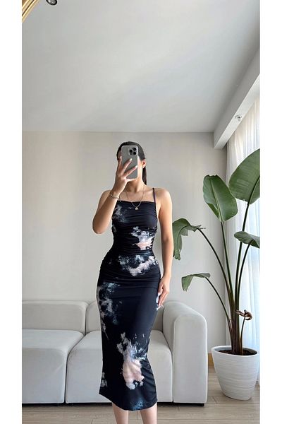 Zoom Butik Strappy Long Tie-Dye Dress