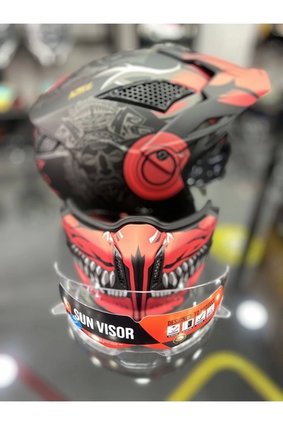 MT Helmets StreetFighter SV Aztec B5 Matt Kırımızı/Siyah Kask