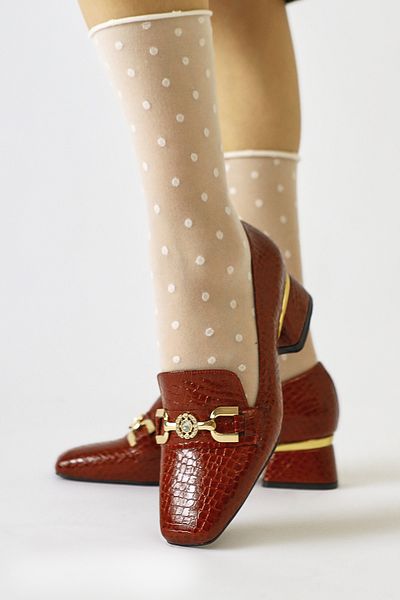 Limoya Bee Burgundy Croco Print Leather Buckle Detailed Blunt Toe Women's Casual Shoes