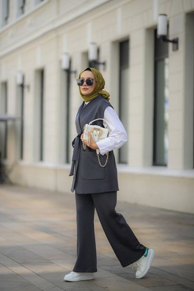 NS Moda طقم حجاب بونتي أنثراسايت موديل-522