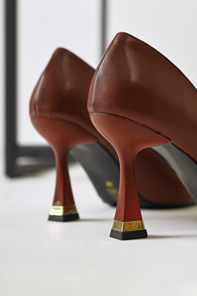 Limoya Lavina Burgundy Banded Gold Heel Detailed Pointed Toe Stiletto, Women's High Heels