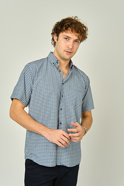 MUGİ Mugi muška pamučna košulja sa kariranim ovratnikom i dugmićima, kratkih ...