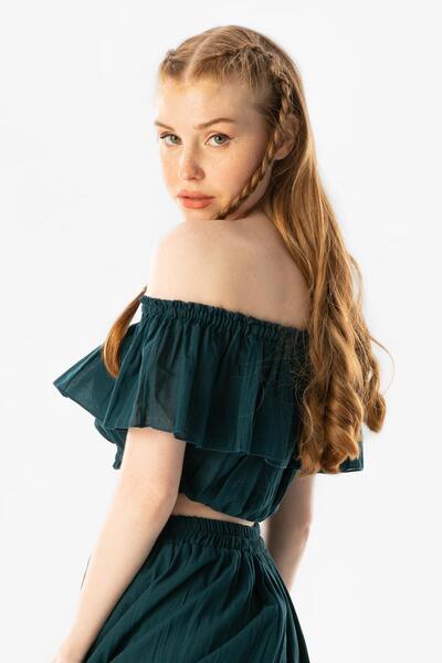 Eliş Şile Bezi Короткий рукав, вуаль, лавінья, човник, літня блуза, нафта, Ptrl