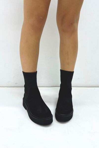 inizio Black Konç Knitwear Flat Boots P266