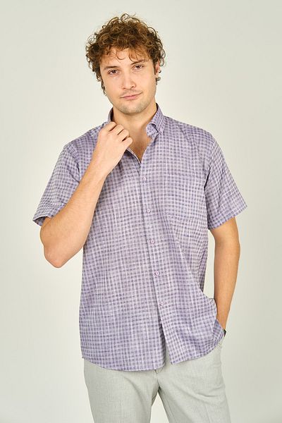 MUGİ Cămașă pentru bărbați Mugi, cu un singur buzunar, cu mânecă scurtă, 100% bumbac, 3024 violet