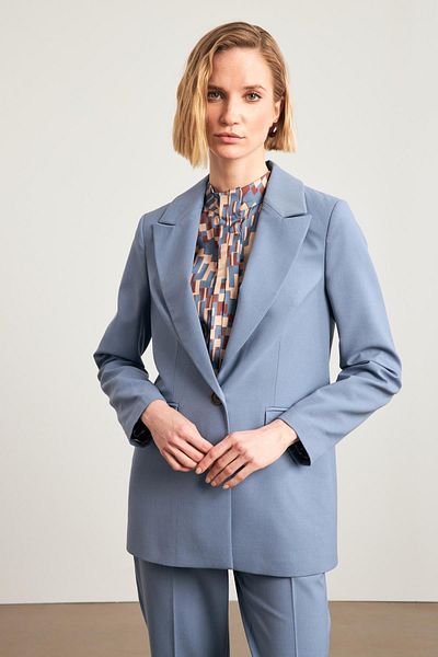 Setre Blue Inner Lining Detailed Single Button and Pocket Detailed Jacket