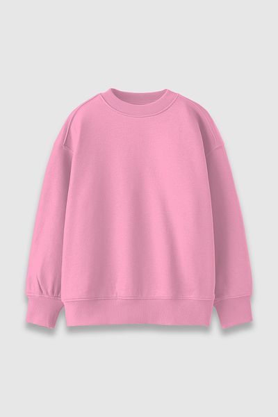 3 ROPE Unisex ροζ Oversize Crew λαιμόκοψη φλις 3 νημάτων Basic βαμβακερό φούτερ