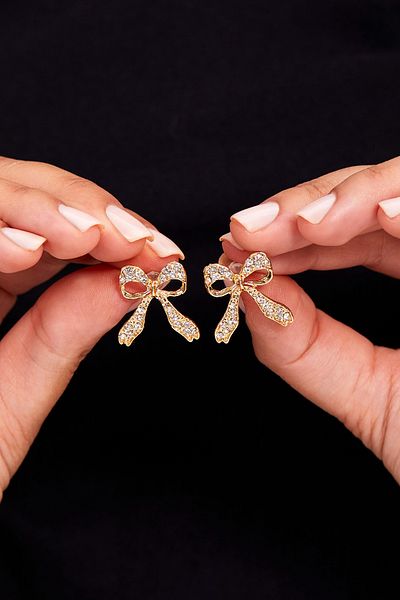 Elika Silver Women's Zircon Stone Bow Model Earrings