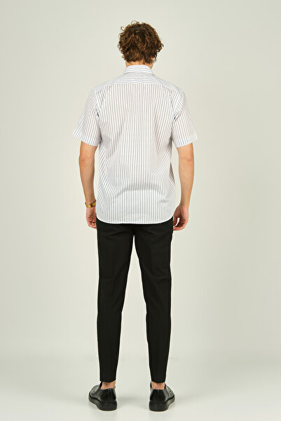 MUGİ Mugi Чоловіча - Смугаста короткорукавна бавовняна сорочка, одна кишеня 2001 Синя