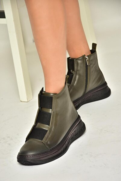 Fox Shoes T 555130103   Khaki Genuine Leather Comfort Orthopedic Sole Women's Boots