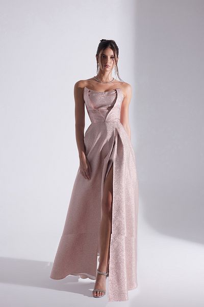 BETTY & SAM Alex Powder Jacquard Slit Strapless Evening Dress