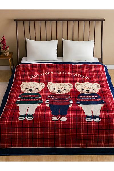 LC Waikiki Lcw Home Red Teddy Bear Printed Double Deka