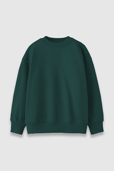 3 ROPE Unisex Πράσινη Oversize Crew λαιμόκοψη 3 νημάτων Basic βαμβακερή φούτερ με φλις εσωτερικά