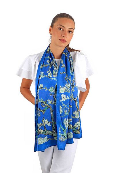 Bursa İpek Indigo Almond Flower Silky Scarf