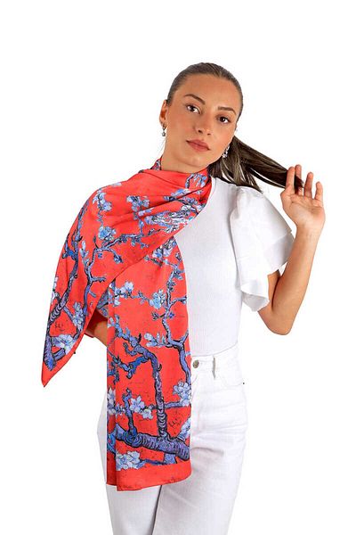 Bursa İpek Red Almond Flower Silky Scarf