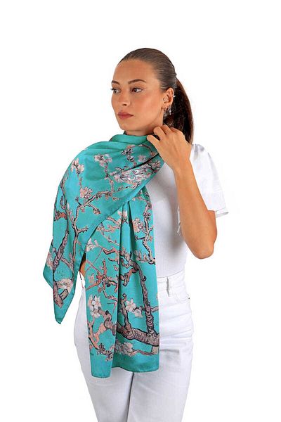 Bursa İpek Almond Blossom Mint Silky Scarf