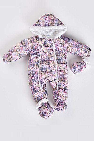 MAİBELLA Winter Floral Patterned Baby Jumpsuit - Booties, Gloves, Hood and Zipper