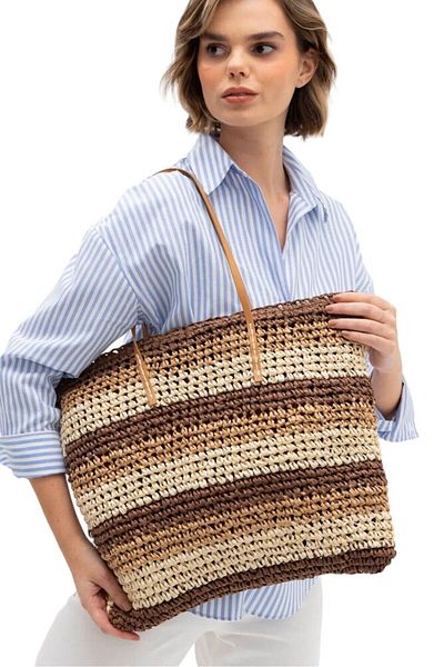 Matthew Cox Γυναικεία τσάντα ώμου Wicker Brown/Beige HSR1179