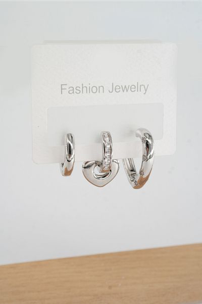 By Zeyna Aksesuar Zircon Stone Vip Series Women's Baguette Earrings - Set of 3