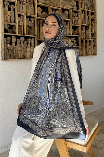 lamelif.com Şal retro din bumbac bleumarin