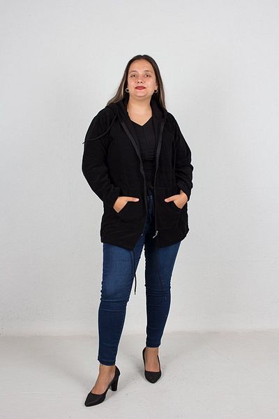 Truva XXL Plus Size Women's Clothing Fleece Hooded Coat Black