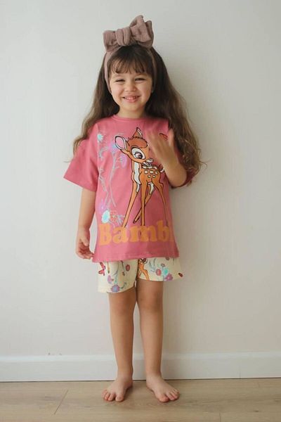 Minigimin Cicileri Bmbi Butterfly Pattern Summer Girl's Set of 2 - Dried Rose