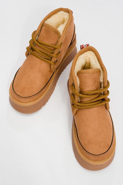 LuviShoes Ovela Tan Damen-Sportstiefel zum Schnüren mit dicker Sohle