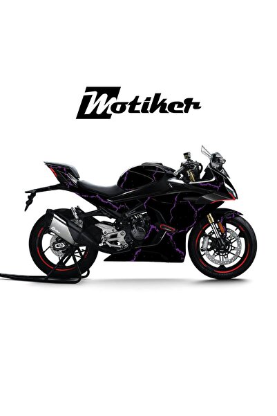 Motiker CFMOTO 450SR Kaplama Motosiklet Sticker Etiket Modeli Şimşek Desen Mor