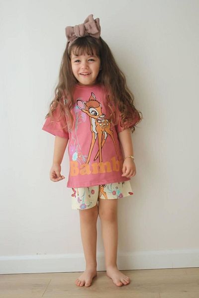 Minigimin Cicileri Bmbi Butterfly Pattern Summer Girl's Set of 2 - Dried Rose