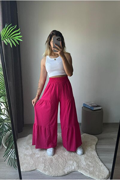 dossy dossy Pantaloni casual din in cu talie elastică