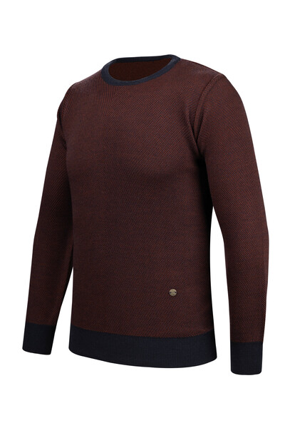 Çizgi Triko Ανδρικό πλεκτό πουλόβερ με ρίγες - λαιμόκοψη, διακοσμημένα μπράτσα και λάστιχο μέσης, ατσάλινο πλεκτό κανονική εφαρμογή -5013C