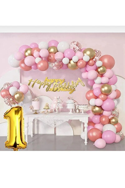 Genel Markalar 50 Adet Adet Balon Lüks Pembe Rose Gold 1 Yaş Balon Seti