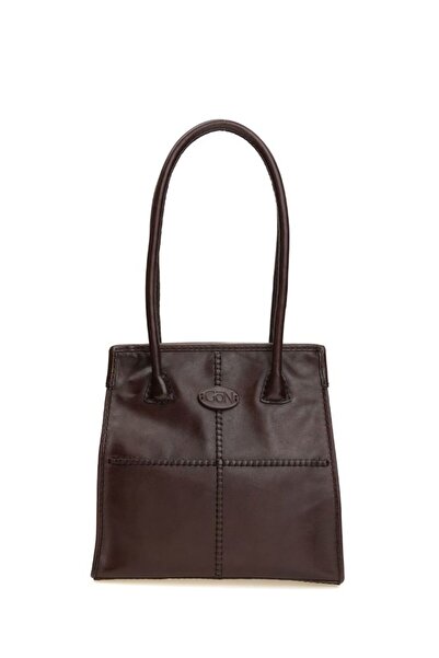 GÖN حقيبة كتف نسائية مصنوعة يدويًا باللون البني أومرا