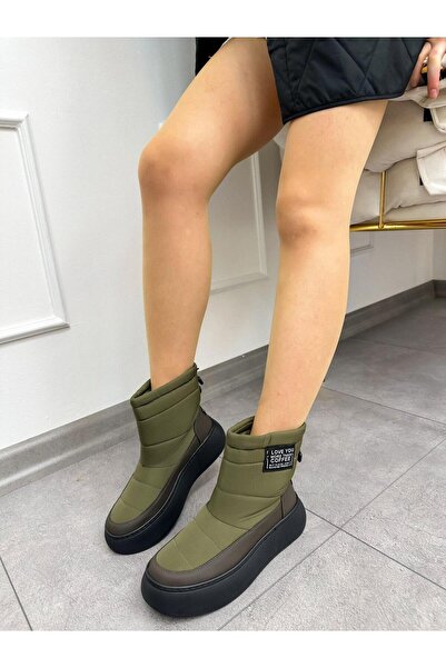 ERVANIN BUTİĞİ Haki Paraşüt (Foreo) İçi Yünlü Kadın Su Geçirmez Kar Botu