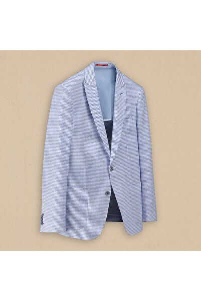 Sarar KETEN DOKUMA KARELİ AÇIK MAVİ CEKET