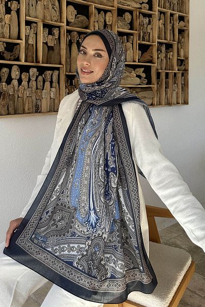 lamelif.com Şal retro din bumbac bleumarin