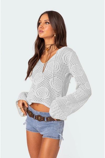 miratriko Bluză din tricot din bumbac cu imprimeu oval, cu mâneci spaniole și șireturi