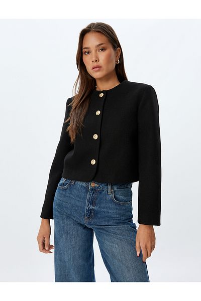 Koton Jacket Round Neck Buttoned Long Sleeve