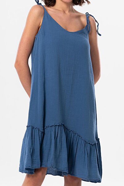 Eliş Şile Bezi Strappy Serra Flouncing Κοντό καλοκαιρινό μουσελίνα φόρεμα Indigo indg