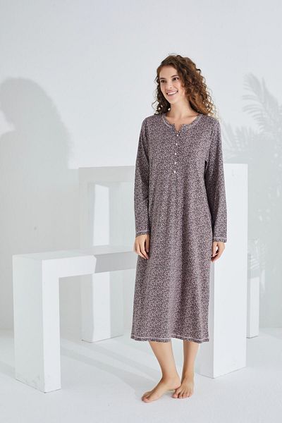 Etoile Women's 100% Cotton Long Sleeve Dress Nightgown