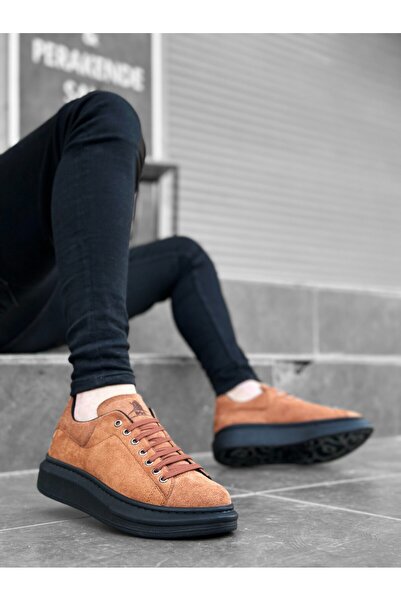 BOA Ba0547 Thick High Sole Tan Black Suede Lace-Up Sports Men's Shoes