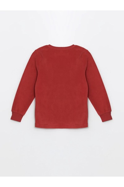 LC Waikiki Lcw Kids Vibrant Red Crew Neck Embroidered Long Sleeve Fleece Boy Pajamas Set