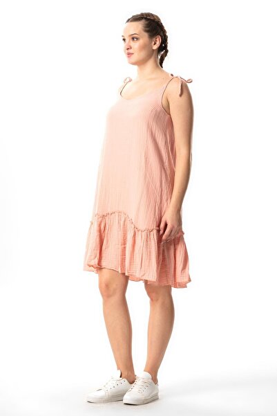 Eliş Şile Bezi Serra Muslin Dress - Short Summer, Strap and Flounce, Powder Pdr