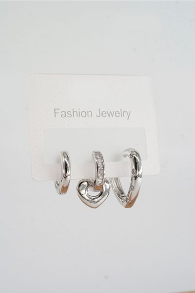 By Zeyna Aksesuar Zircon Stone Vip Series Women's Baguette Earrings - Set of 3