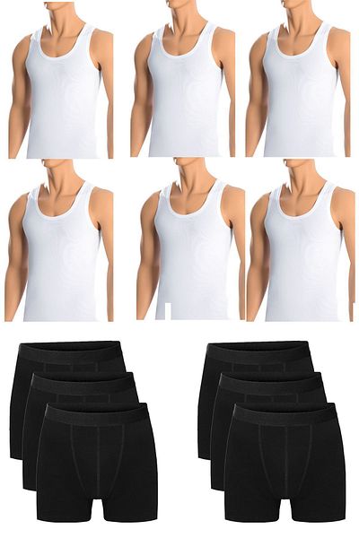 Belifanti Collection Ανδρικό βαμβακερό 6 τμχ Λευκό εσώρουχο και 6 τμχ μαύρο μπόξερ σετ 12 τμχ