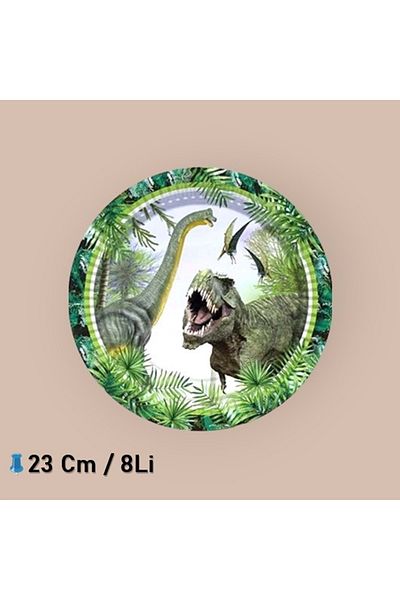TURKUAZ PARTY Cardboard Plate 8 Pieces - Dinosaur - 23 Cm